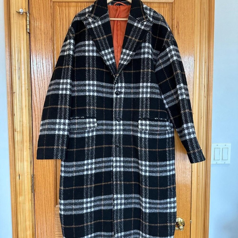 Gianni Feraud Oversized Black Plaid Checked Overcoat - Picture 2 of 7